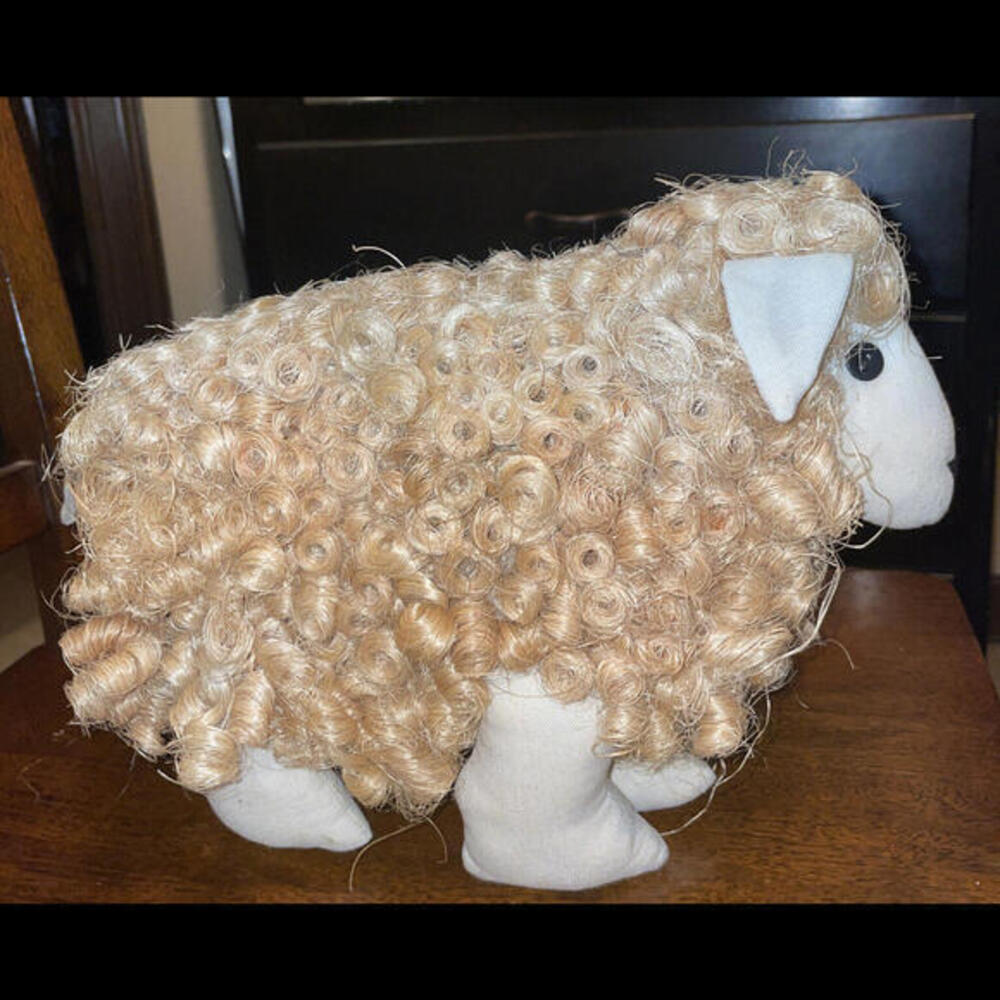 Unique Curly‎ Burlap Thread Sheep Lamb Plush 11”x8” Handmade